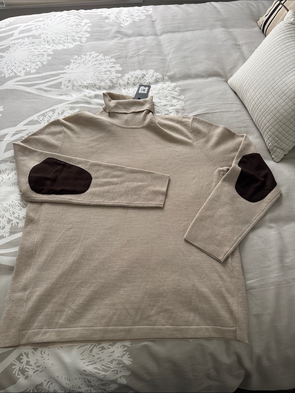 Victorinox Beige Turtleneck Sweater with Dark Brown Elbow Patches